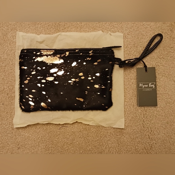 New Myra Golden Speckled Hairon Women's Clutch/Pouch - Picture 2 of 3